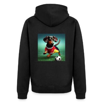 Teckel jouant au football - Veste à capuche bio Premium Unisexe - noir - Dos - Nico (187cm)