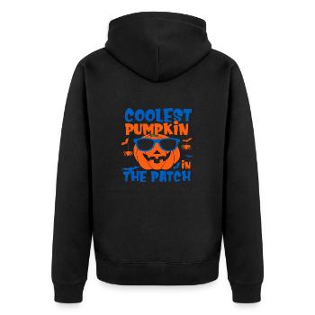 Coolest Pumpkin in the Patch - Unisex Premium Bio Zip Hoodie - Schwarz - Hinten - Nico (187cm)