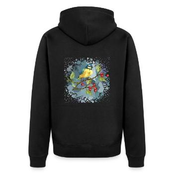Bunter Vogel - Unisex Premium Bio Zip Hoodie - Schwarz - Hinten - Nico (187cm)