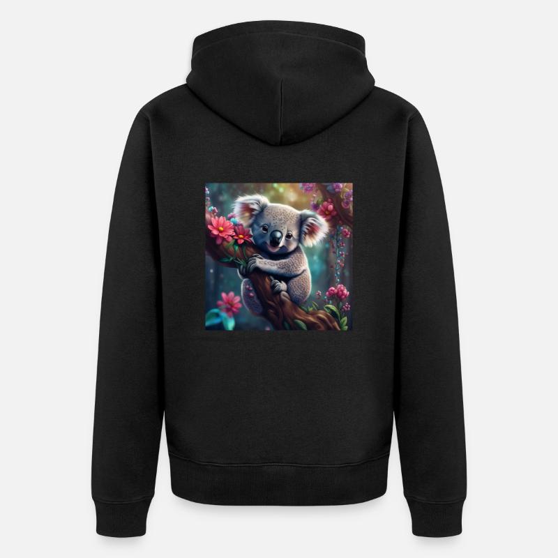 Koalabär im Baum mit Blumen - Unisex Premium Bio Zip Hoodie - Schwarz