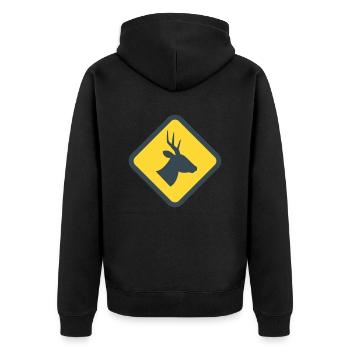 Warning deer - Unisex Premium Organic Zip Hoodie - black - Back - Nico (187cm)