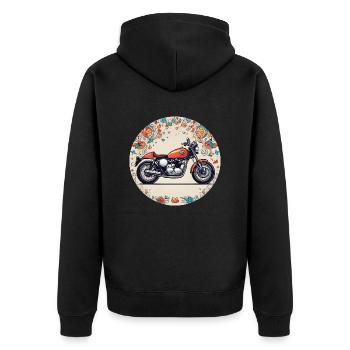 Retro Reverie: Iconic British Motorcycle - Unisex Premium Organic Zip Hoodie - black - Back - Nico (187cm)
