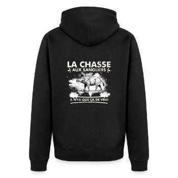 Chasse Sanglier - t-shirt chasseur sanglier - Veste à capuche bio Premium Unisexe - noir - Dos - Nico (187cm)