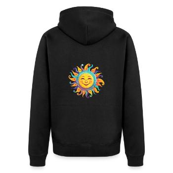 die fröhliche Sonne - Unisex Premium Bio Zip Hoodie - Schwarz - Hinten - Nico (187cm)