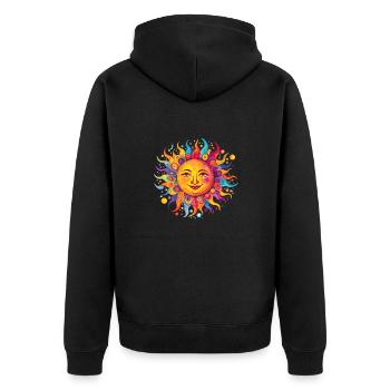 die bunte und freundliche Sonne - Unisex Premium Bio Zip Hoodie - Schwarz - Hinten - Nico (187cm)