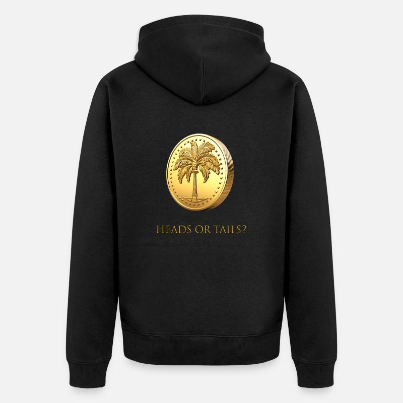 Goldener Münzwurf „Kopf oder Zahl?“ englisch - Unisex Premium Bio Zip Hoodie - Schwarz
