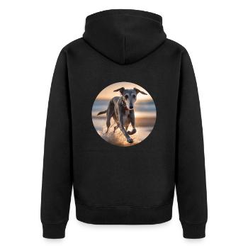 Lurcher on the Shoreline - Unisex Premium Organic Zip Hoodie - black - Back - Nico (187cm)
