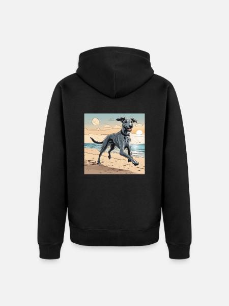 Lurcher on the Beach - Unisex Premium Organic Zip Hoodie - black