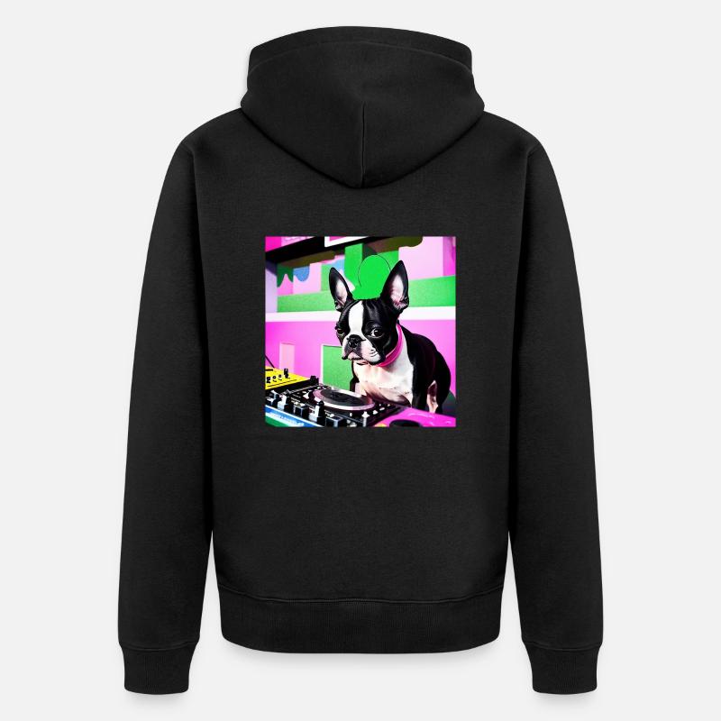 Boston Terrier DJ - Veste à capuche bio Premium Unisexe - noir