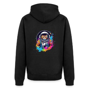 Astronauten-Katze - Unisex Premium Bio Zip Hoodie - Schwarz - Hinten - Nico (187cm)