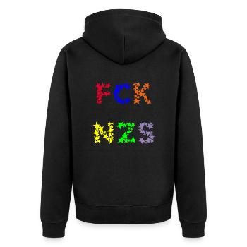 FCK NZS - Unisex Premium Bio Zip Hoodie - Schwarz - Hinten - Nico (187cm)