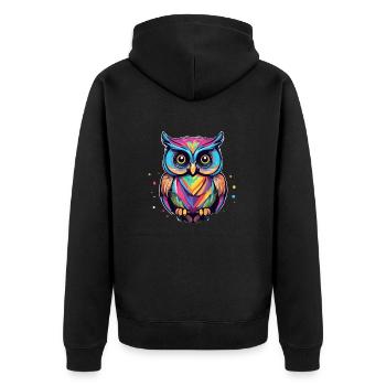 Bunte Eule - Unisex Premium Bio Zip Hoodie - Schwarz - Hinten - Nico (187cm)