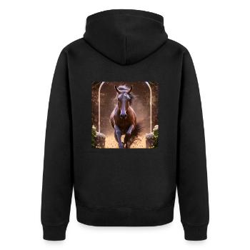 Galoppierendes Pferd - Unisex Premium Bio Zip Hoodie - Schwarz - Hinten - Nico (187cm)