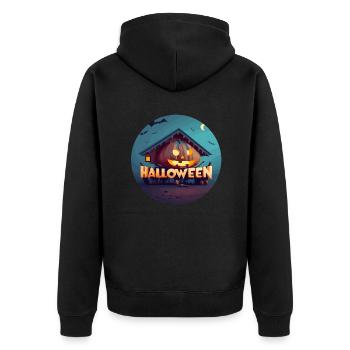 Kürbisse und Zaubersprüche: Halloween mit Stil - Unisex Premium Bio Zip Hoodie - Schwarz - Hinten - Nico (187cm)