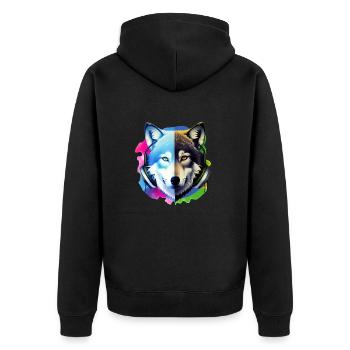 wolf with headphones - Unisex Premium Organic Zip Hoodie - black - Back - Nico (187cm)