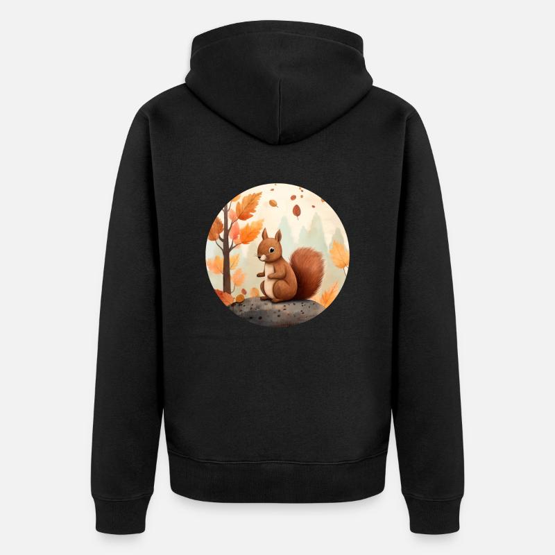 Eichhörnchen im Herbst - Unisex Premium Bio Zip Hoodie - Schwarz
