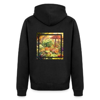 Garten im Anime-Stil mit pflanzlicher Kraft - Unisex Premium Bio Zip Hoodie - Schwarz - Hinten - Nico (187cm)