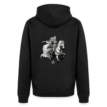 Stolze Walküre Brunhilde reitet auf einem Pferd - Unisex Premium Bio Zip Hoodie - Schwarz - Hinten - Nico (187cm)