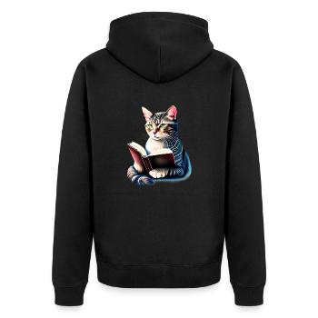 Cat Reading Books Domestic Cat Cat Book Kitten - Unisex Premium Organic Zip Hoodie - black - Back - Nico (187cm)