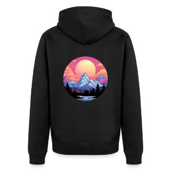 Berge Vaporwave - Unisex Premium Bio Zip Hoodie - Schwarz - Hinten - Nico (187cm)
