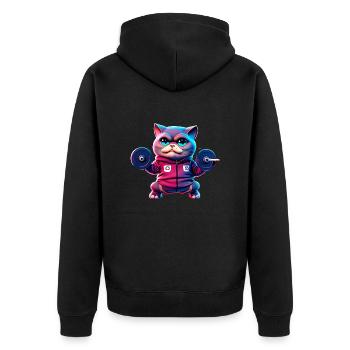 niedlich lustig katze illustration heben gewicht training - Unisex Premium Bio Zip Hoodie - Schwarz - Hinten - Nico (187cm)
