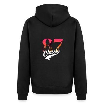 Jahrgang 1987-87th Anniversary - Unisex Premium Bio Zip Hoodie - Schwarz - Hinten - Nico (187cm)