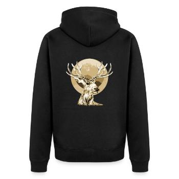 Deer - Unisex Premium Organic Zip Hoodie - black - Back - Nico (187cm)