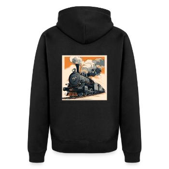 Steam Locomotive No.10 by Cora.Art - Unisex Premium Bio Zip Hoodie - Schwarz - Hinten - Nico (187cm)