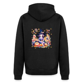 kleine Hexe - Unisex Premium Bio Zip Hoodie - Schwarz - Hinten - Nico (187cm)