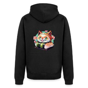Sushi Cat - Unisex Premium Organic Zip Hoodie - black - Back - Nico (187cm)