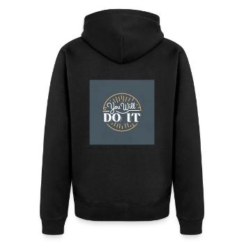 du wirst es tun - Unisex Premium Bio Zip Hoodie - Schwarz - Hinten - Nico (187cm)