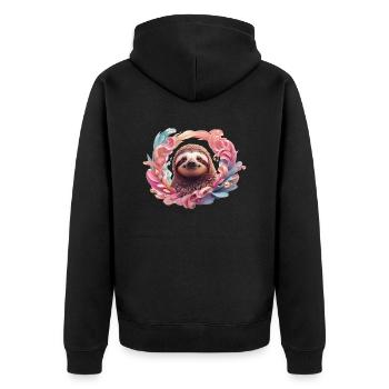 Faultier, gemütlich, persönlich, individuell - Unisex Premium Bio Zip Hoodie - Schwarz - Hinten - Nico (187cm)