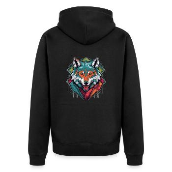 Colourful Wolf - Unisex Premium Organic Zip Hoodie - black - Back - Nico (187cm)