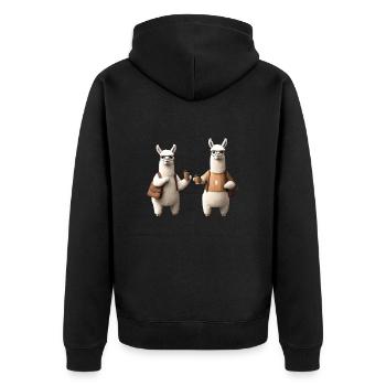 Lama Pärchen Cool Geschenk Gift Familie Kaffee - Unisex Premium Bio Zip Hoodie - Schwarz - Hinten - Nico (187cm)