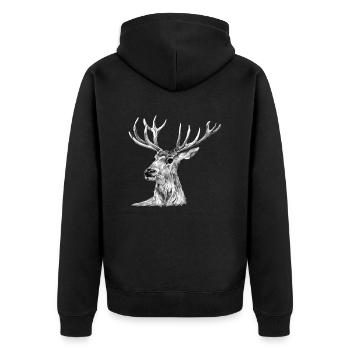 Hirsch - Unisex Premium Bio Zip Hoodie - Schwarz - Hinten - Nico (187cm)