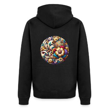 oval floral bleu et rose inspiré d'art russe - Veste à capuche bio Premium Unisexe - noir - Dos - Nico (187cm)