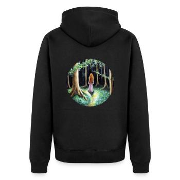 Frau im Wald - Unisex Premium Bio Zip Hoodie - Schwarz - Hinten - Nico (187cm)