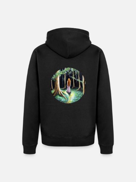Frau im Wald - Unisex Premium Bio Zip Hoodie - Schwarz