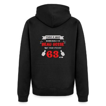 So sieht ein gutaussehender 63-Jähriger aus - Unisex Premium Bio Zip Hoodie - Schwarz - Hinten - Nico (187cm)