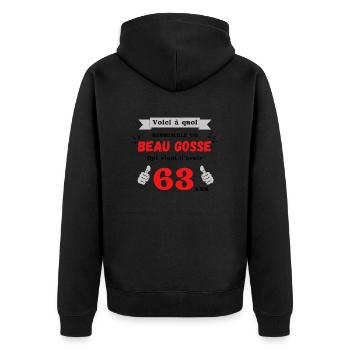 So sieht ein gutaussehender 63-Jähriger aus - Unisex Premium Bio Zip Hoodie - Schwarz - Hinten - Nico (187cm)