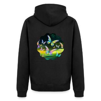 Schmetterlinge - Unisex Premium Bio Zip Hoodie - Schwarz - Hinten - Nico (187cm)