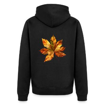 Polygon-Herbstzauber: Kastanie & Laub im Detail - Unisex Premium Bio Zip Hoodie - Schwarz - Hinten - Nico (187cm)