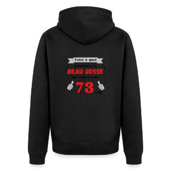 So sieht ein gutaussehender 73-Jähriger aus - Unisex Premium Bio Zip Hoodie - Schwarz - Hinten - Nico (187cm)