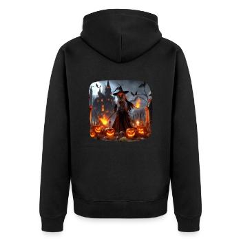 Witch Skeleton Castle Fire Pumpkins Fear - Unisex Premium Organic Zip Hoodie - black - Back - Nico (187cm)