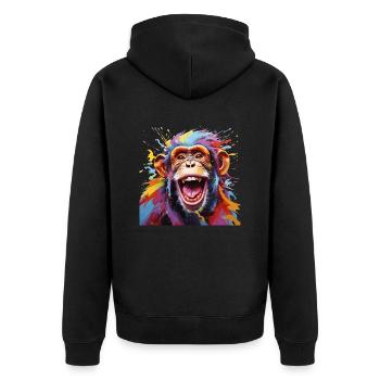 Chimpanzee Joy - Unisex Premium Organic Zip Hoodie - black - Back - Nico (187cm)