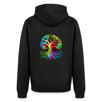 Lebensbaum Meditation Yoga Baum des Lebens - Unisex Premium Bio Zip Hoodie - Schwarz - Hinten - Nico (187cm)
