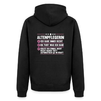 Pflege Pflegekraft AltenPflegerinin - Unisex Premium Bio Zip Hoodie - Schwarz - Hinten - Nico (187cm)