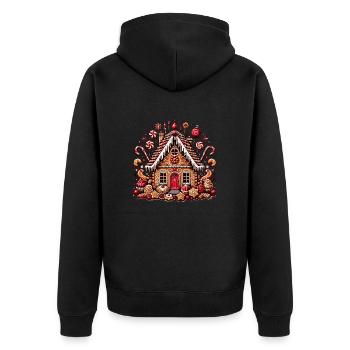 Ein süßes-weihnachtliches Lebkuchenhaus 😊🎅 - Unisex Premium Bio Zip Hoodie - Schwarz - Hinten - Nico (187cm)