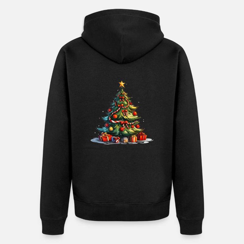 Weihnachtsbaum mit Geschenke - Unisex Premium Bio Zip Hoodie - Schwarz