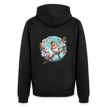 Pinson zébré sur une branche de cerisier en fleurs - Veste à capuche bio Premium Unisexe - noir - Dos - Nico (187cm)